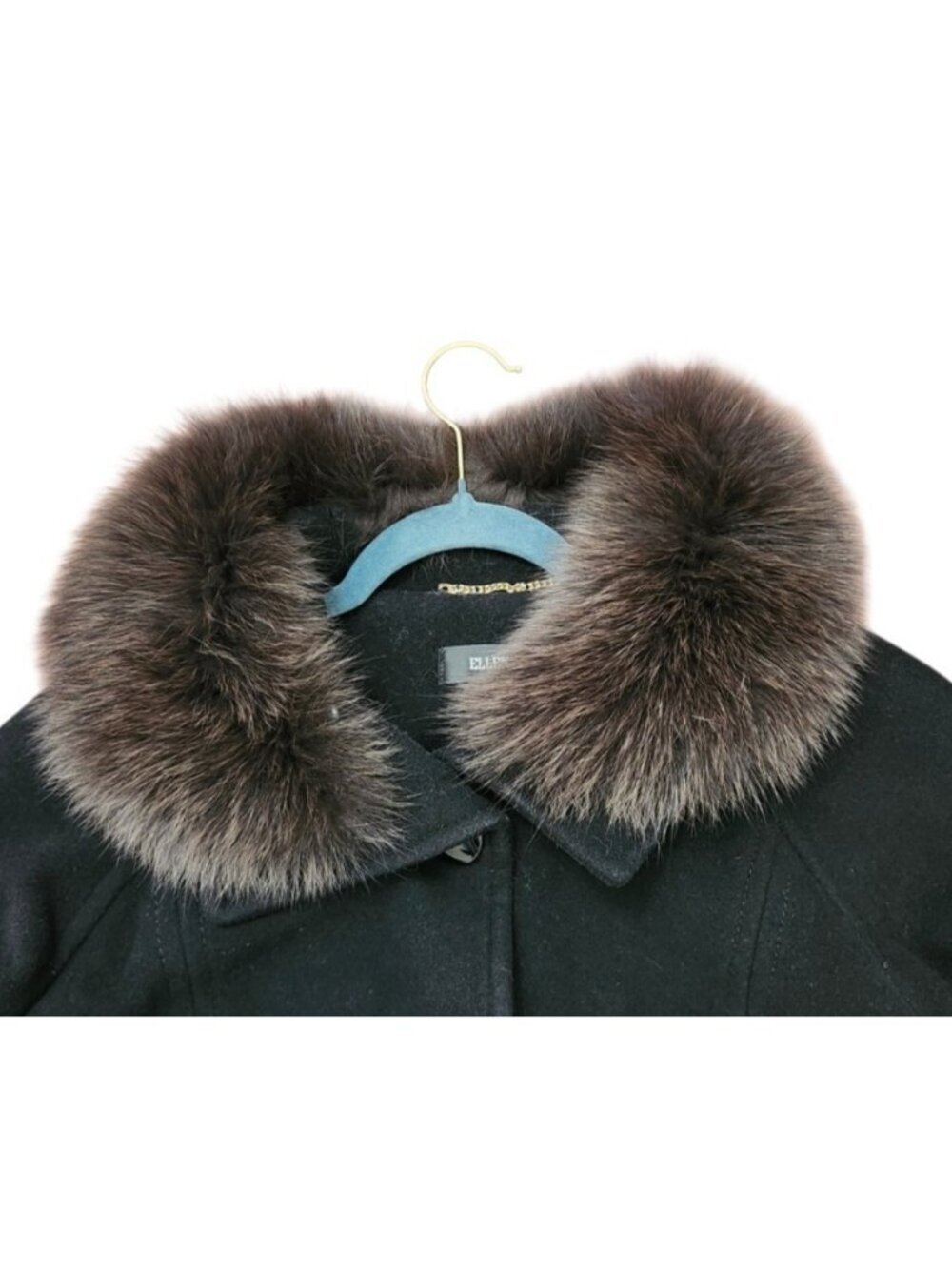 Ellen Tracy Black Long Wool Blend Coat Removable Genuine Fur Collar Women's 12 - Picture 3 of 14